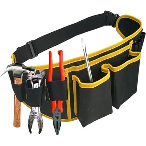 Ceinture Outils en Tissu d'Oxford Ceintures Porte Outil mit 14 Poches Bricolage Sacoche Plaquiste Réglable Sac Outils Porte Ceinture pour Charpentier Electricien Constructeur (Noir) (1/4)