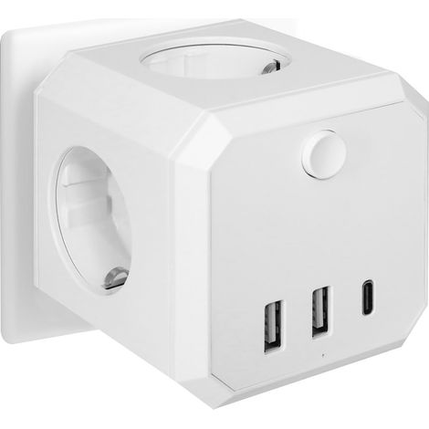 Steckdosenwürfel - 4 Steckdosen 16 A 4000 W - 2 USB-A 1 USB-C - Ohne Kabel - Für Büro Haus Reisen - 1 Stück (1/5)