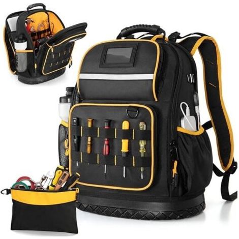 Werkzeugrucksack aus Oxford-Gewebe – Robustes Design mit mehreren Fächern und integrierter Tasche – Ideal für Elektriker und Techniker (Werkzeuge nicht im Lieferumfang enthalten)