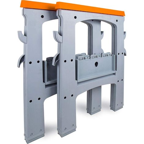 Lot de 2 chevalets de sciage rectangulaires portables et pliables, capacité de 408 kg, avec crochets de rangement, facile à utiliser, orange et gris (1/5)