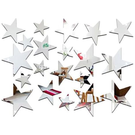 QORVA-20 pcs argent Star Forme Miroir Autocollants 3D Acrylique Étoiles Miroir Décalques BRICOLAGE Décoration de La Maison Papier Peint