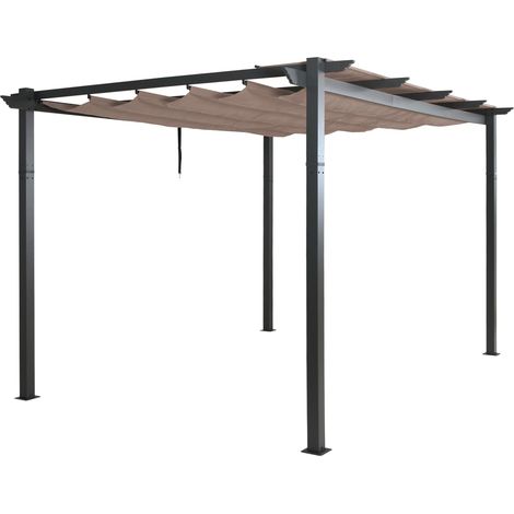 [NON UTILIZZATO] Pergola in alluminio HHG-053, gazebo da giardino, struttura stabile 8cm tetto scorrevole UV50+ 3x4m, taupe