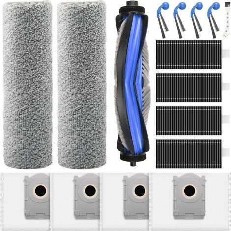16 pièces d'accessoires pour robot aspirateur ECOVACS DEEBOT T80 Omni, pièces de rechange, 4 sacs à poussière, 4 brosses latérales, 4 filtres HEPA, 1 brosse principale, 2 rouleaux de serpillière, 1 (1/5)