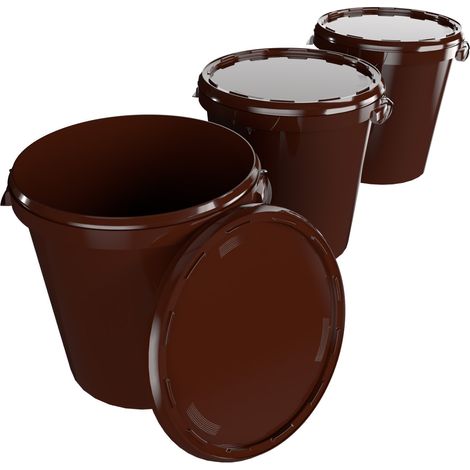 3x Seau Hobbock avec couvercle 31,5 L, qualité alimentaire brun