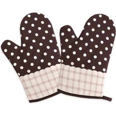 Gants de Four Antidérapants Résistants à la Chaleur 160°C Coton Noir à Pois - 1 Paire (1/4)