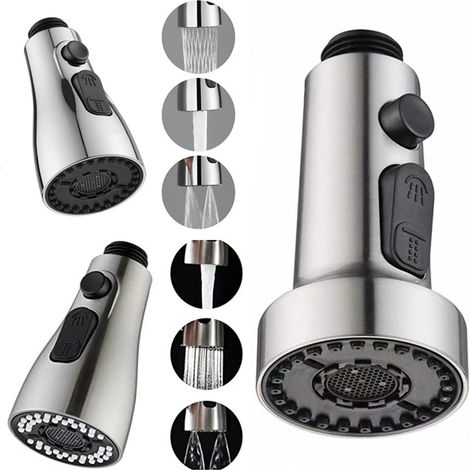 Lot de 3 têtes de robinet de cuisine de rechange, 3 modes, douchette amovible, mitigeur de cuisine universel G1/2, robinet de cuisine pivotant à 360°, remplacement (1/4)