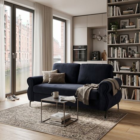 Canapé 2 places 173,5x81x92 cm avec convertible 2 en 1, salon confortable, design moderne, gain de place, en polyester, noir (1/5)