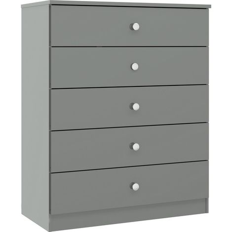 Denver 5 Drawer Chest - L36 x W75 x H92 cm - Grey Gloss