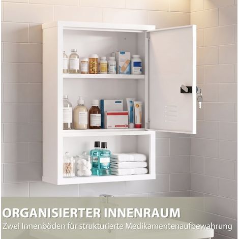 Armario botiquín mural 40x15x60 cm de acero blanco con cerradura para baño (1/5)