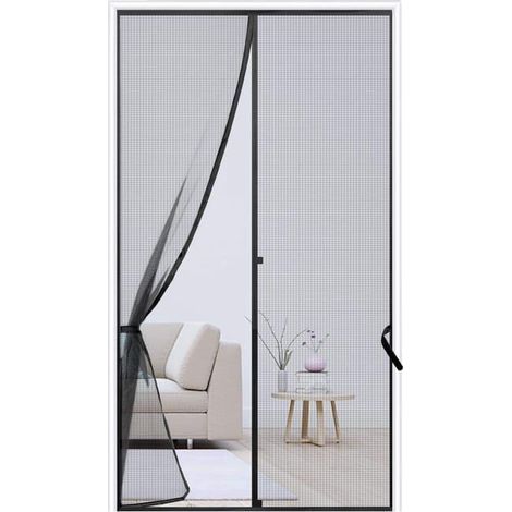 Moustiquaire magnétique pour porte avec aimants puissants et embrasses, 90 cm x 210 cm - Noir (1/5)