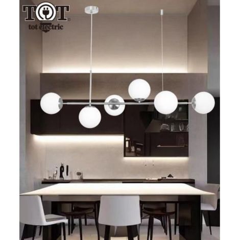 Lampadario a sospensione oro argento con 6 sfere bolle bianche in vetro attacco led G9  Argento