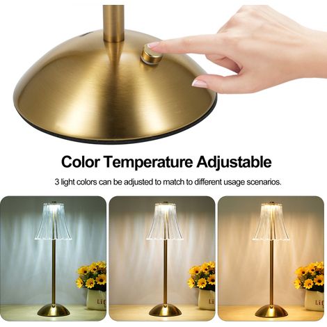 Lampe de table vintage en cristal, dimmable, lampe de chevet tactile sans fil, idéale pour les bars, restaurants et cafés. 3 couleurs d'éclairage. Rechargeable par USB-C. (1/5)