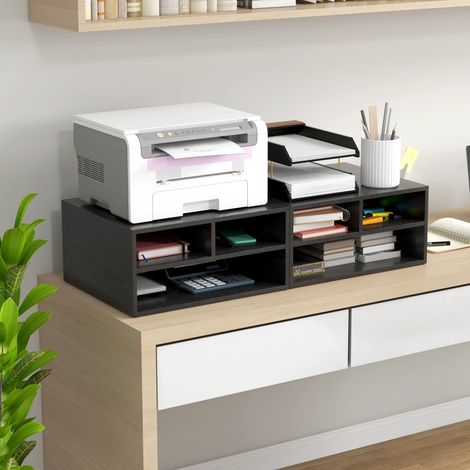 Organizador de escritorio negro con 3 compartimentos, para suministros y soporte para impresora, 47 x 40 x 22,5 cm