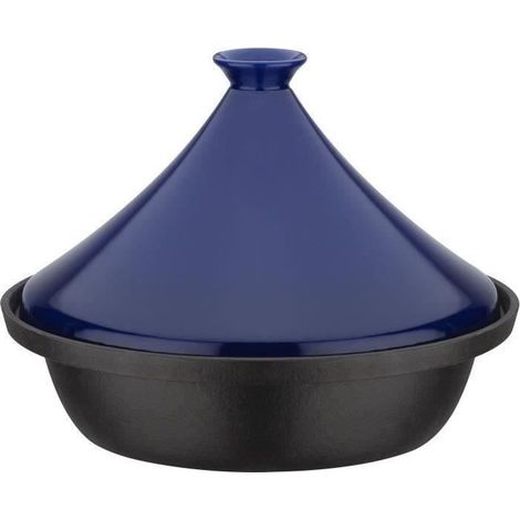 Tajine fonte massive - GSW - 30 x 22 cm - Couvercle céramique - Induction - Bleu (1/4)
