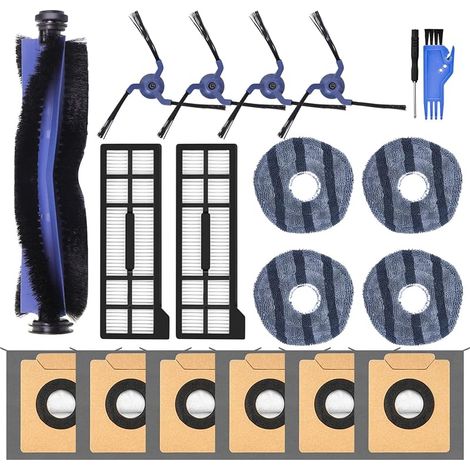 19 Pcs Accessoires En Remplacement Compatibles avec Eufy X10 Pro Omni,1 Brosse Principale,4 Tampons en Tissu,4 Brosses Latérales,2 Filtres HEPA,6 Sacs à Poussière de Rechange (1/4)