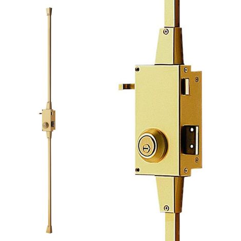 Serrure multipoint à encastrer, finition laitonnée, 3 points, pênes acier nickelé (1/4)
