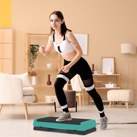 Aerobic-Steppbrett für Fitness, rutschfest, höhenverstellbar, 3 Stufen, 77 x 36 x 20,5 cm, Grün und Schwarz