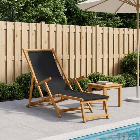 vidaXL Tumbona plegable 3 Posición Madera de Eucalipto Maciza Negro (1/5)