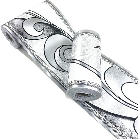 REDODECO Frisé murale élégante décorative gris argenté, autocollante, pour plafond, salle de bain, salon, cuisine, 10 cm x 10 m (1/5)