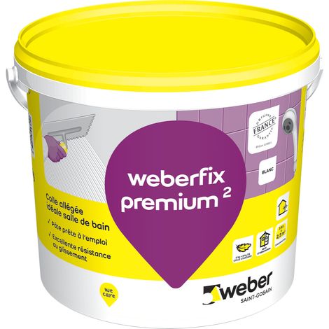 Weber Saint-Gobain Colle pour carrelage 5kg, Blanc, en pâte pour murs intérieur et extérieur prête à l'emploi, spéciale salle de bain, Weberfix premium