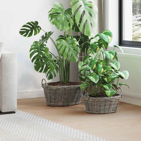 Blumentopfkorb mit Speicher 2 pcs Grau Lacak Rattan