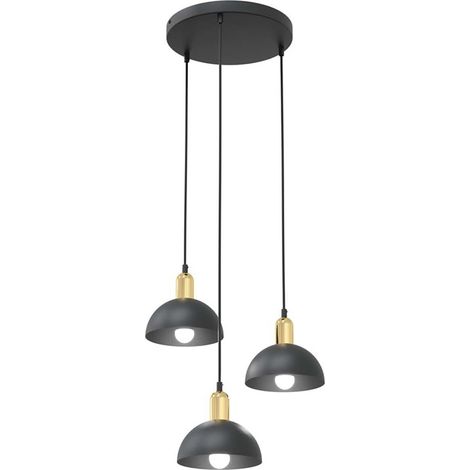 Lampadario 3 Luci Moto Base Tonda In Acciaio Nero E Oro Diffusori A Cupola (1/2)