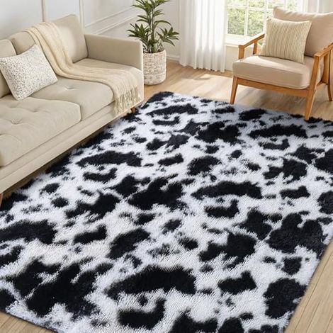 [NUNCA USADO] Alfombra de salón de pelo alto, lavable, antideslizante, moderna, esponjosa y acogedora para decoración de salón, dormitorio, habitación infantil, 160 x 220 cm, color vaca
