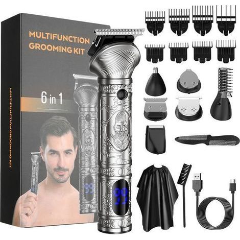 Tondeuse 6-en-1 cheveux et barbe EKESOR sans fil · LCD · DualCut · 120 min · tête lavable · gris · 8 peignes (1/5)