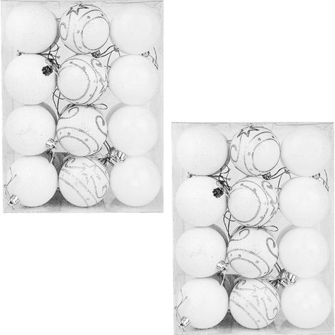 CASARIA® Palline di Natale per Albero Opaco Lucido Glitterato Addobbi Natalizi Vari Colori & Formati Set bianco da 48 pz