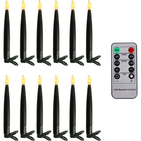 12 Bougies Suspendues Magiques LED Noires, Effet Flottant et Vacillant, Télécommande, Décoration Halloween, Avec pince à bougie – 16 cm (1/5)