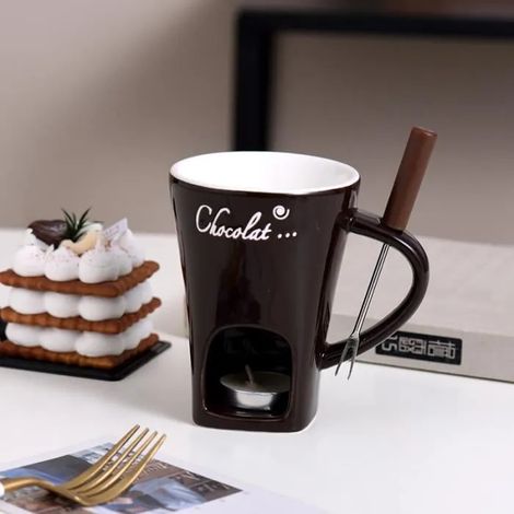 Tasse Fondue Chocolat, Ensemble De Pots À Fondue À Bougies Chauffe-Plat, Tasses À Fondue avec Fourchettes,1pcs