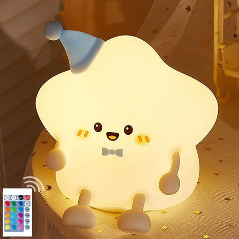 Veilleuse pour enfants, 7 couleurs, veilleuse en silicone pour enfants, 3 niveaux de luminosité, veilleuse antireflet rechargeable pour chambre d'enfant(Petit canard) (Étoiles) (1/4)