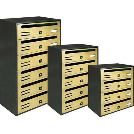 Buzón postal con 6 compartimentos horizontales ALUBOX Cubo Oro