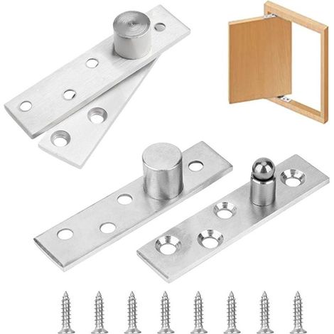 Lot de 4 charnières de porte pivotantes à 360°, charnières à pivot dissimulées dans de l'acier inoxydable 75 x 17 mm en haut du côté, pivot excentrique (1/5)