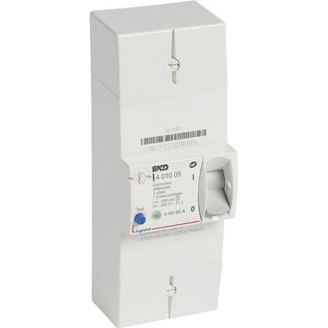 Legrand – Disjoncteur bipolaire 60 A – Déclenchement instantané AC 500 mA – Plombable pour tableau électrique – Protection contre surcharges et courts-circuits