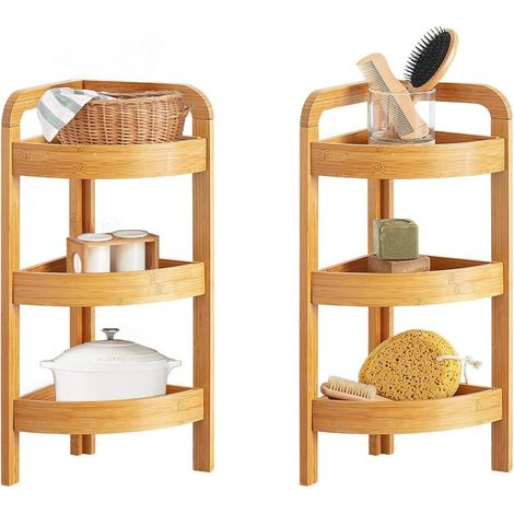 Étagère d'angle à 3 étagères en Bambou - élégante et Durable, 33 x 23 x 61 cm Parfaite pour n'importe Quelle pièce, Espace optimisé pour Livres et Objets décoratifs