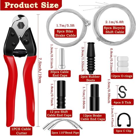 Kit de 96 câbles de frein pour vélo, kit de câbles universel pour vélo, kit de gaines de câbles de frein pour vélo, câble de frein pour vélo en acier inoxydable, câble de dérailleur avec embouts et jo (1/4)