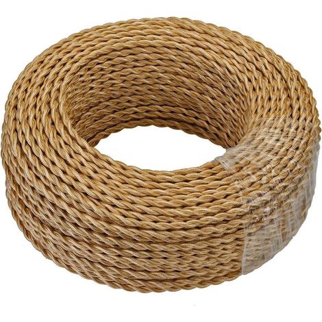 Câble textile 5M, fil de cuivre gainé lin 2x0,75mm², 2 conducteurs Câble textile pour lampe suspendue DIY – fil de cuivre gainé, couleur or clair, idéal pour luminaires suspendus (1/5)