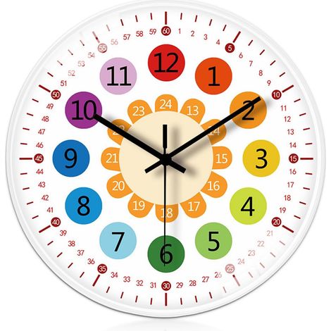 Horloge murale pour enfants sans tic-tac : 20 cm, horloge d'apprentissage, idéale pour la chambre d'enfant, la cuisine, le salon, la chambre à coucher ou le bureau, blanche. (1/5)