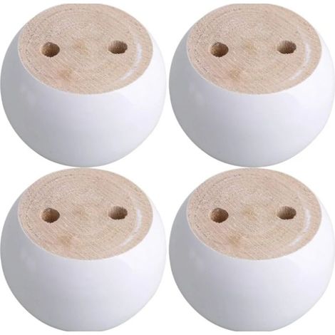 Jeu de 4 pieds de meuble ronds en eucalyptus blanc Pouvant supporter un poids d'environ 100 kg 8 x 8 x 5 cm (1/5)