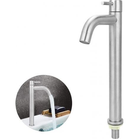 Robinet simple de lavabo en acier inoxydable – Hauteur 30 cm – Bec haut 21,5 cm – Installation facile avec diamètre d'entrée 2 cm (1/5)