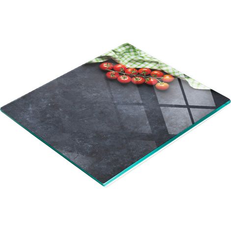 Tagliere e vassoio da cucina decorativo in vetro con motivo pomodori, 60x52 cm (1/5)