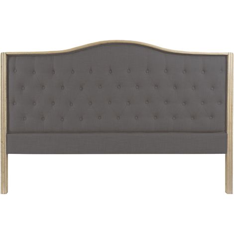 Tête de lit capitonnée en lin coloris gris foncé et bois naturel - longueur 160 x profondeur 10 x Hauteur 120 cm (1/3)