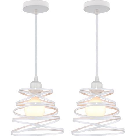 2PCS Suspension Luminaire D'Intérieur De 20CM Lustre Rétro En Métal Pour Salon Cuisine Blanc