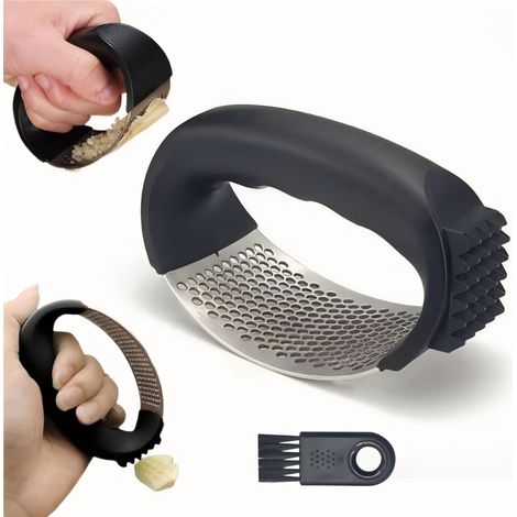 Nuovo spremiaglio basculante, spremiaglio in acciaio inossidabile migliorato, macinaaglio portatile, spremiaglio per la cucina di casa, spremiaglio con spazzola per la pulizia (1/5)
