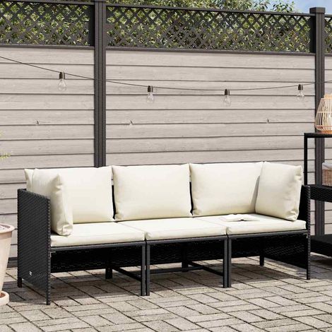 Maison Exclusive - 3-Sitzer-Gartensofa mit Auflagen Schwarz Poly (1/5)