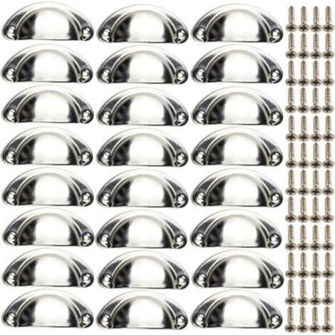 Set mit 24 Vintage-Möbelgriffen aus Muscheln – Halbkreisförmige Eisenknöpfe mit Chromoberfläche – Maße 82 x 35 mm (inkl. Schrauben) (1/5)