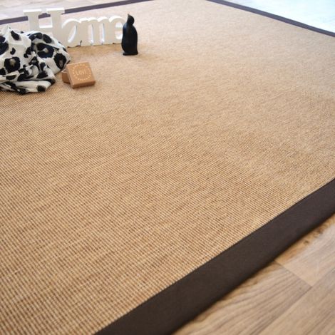 Tapis Tissé plat - Mahé naturel - Ganse coton marron - 200 x 290 cm (1/5)