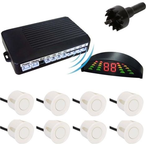 TrAdE Shop Traesio - Kit 8 Sensori Di Parcheggio Bianchi Con Centralina Display Led Suono Acustico -