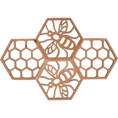 Décorations Suspendues en Nid d'abeille 4 Pièces 3.94 Pouces Ornements en Bois Naturel pour Fête Et Maison sous-Verres Créatifs Hexagonaux (1/5)